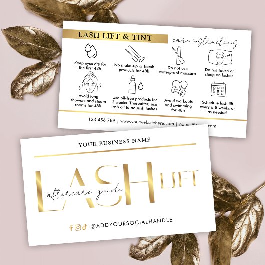 Lash Lift & Tint Aftercare Guide Glam White & Gold Visitenkarte