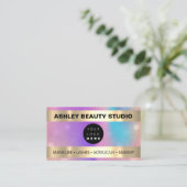 Lash Makeup Nail Friseur Logo Gold Holograph Visitenkarte (Stehend Vorderseite)