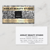 Lash Makeup Nail Stylist Logo Grau Silber Glitzer Visitenkarte (Vorne/Hinten)