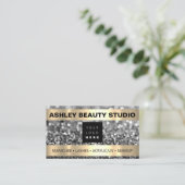 Lash Makeup Nail Stylist Logo Grau Silber Glitzer Visitenkarte (Stehend Vorderseite)