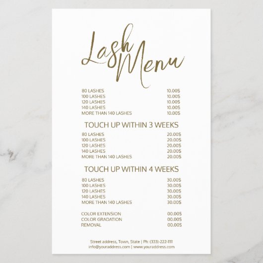 Lash Menü Eyelash Erweiterungen Minimal einfache B (Vorne)