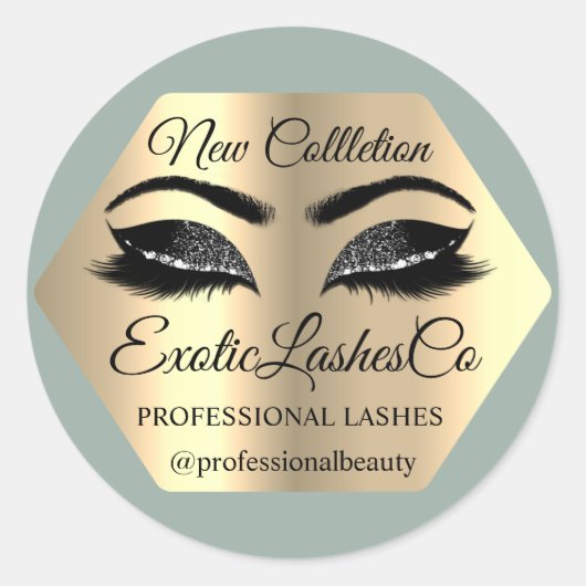 Lash Packaging Makeup Artist Gold Eyes Minze Runder Aufkleber (Vorderseite)