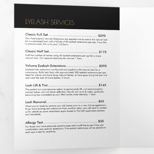 Lash Salon Black/Gold Broschüre (Innen Erste Seite)