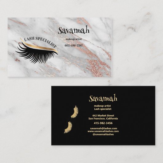 Lash Specialist Eye Lashes Monogram Marble Visitenkarte (Vorne/Hinten)