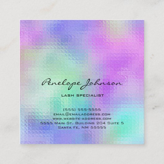 Lash Specialist Lila und Blue Elegante Abstrakt Quadratische Visitenkarte (Rückseite)