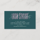 Lash stylist modern typography script green pink visitenkarte (Rückseite)