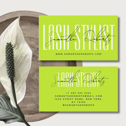 Lash Stylist moderne Typografie Drehbuch nebel grü Visitenkarte