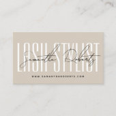 Lash Stylist Moderne Typografie-Skript beige Visitenkarte (Vorderseite)