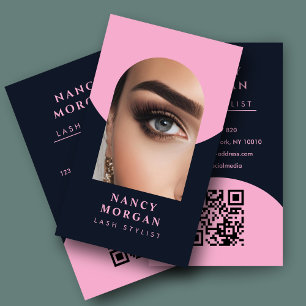 Lash Stylist Qr Code Arch Foto rosa und Marine Visitenkarte