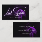 Lash Stylist Typography Purple Neon  Visitenkarte (Vorne/Hinten)