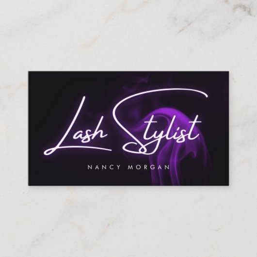 Lash Stylist Typography Purple Neon  Visitenkarte (Vorderseite)