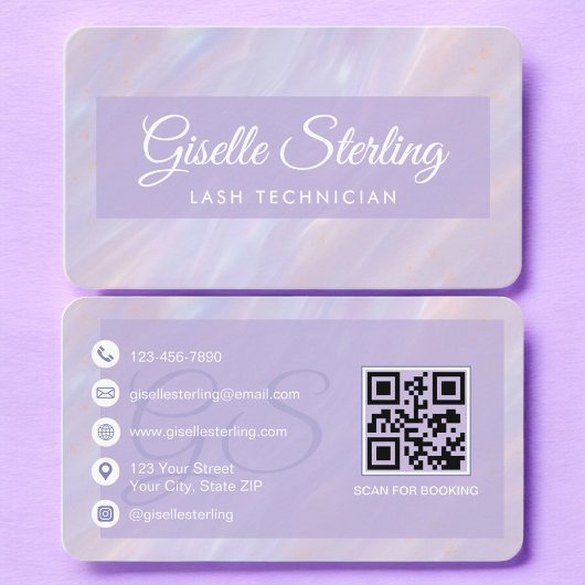 Lash Tech Lila Pastell QR Code Visitenkarte