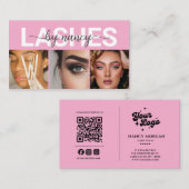 Lash Tech Pink 3 Foto Raster Qr Code Lash Artist Visitenkarte (Vorne/Hinten)