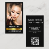 Lash Tech Salon Foto Black Luxury QR Code Visitenkarte (Vorne/Hinten)