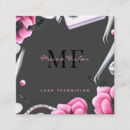Lash Technician, Eyelash Infills QR Code Monogram Quadratische Visitenkarte