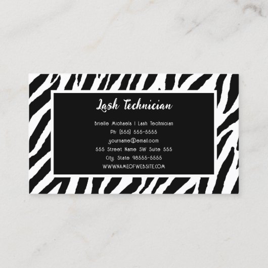 Lash Technician Glam Zebra Rose Visitenkarte (Rückseite)
