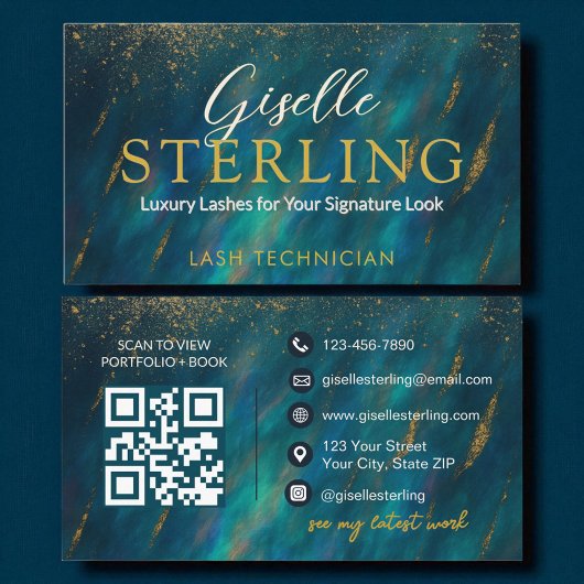 Lash Techniker Dark Opal Glam Moderner QR Code Visitenkarte