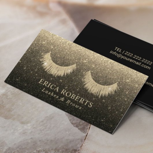 Lash Techniker Moderner Black & Gold Glitzer Salon Visitenkarte