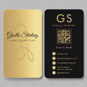 Lash Techniker Monogram Gold Black QR Code Visitenkarte