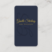 Lash Techniker Monogram Navy Blue Gold QR Code Visitenkarte (Vorderseite)