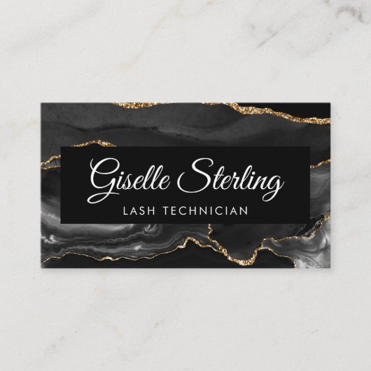 Lash Techniker QR Code Black Gold Agate Luxus Visitenkarte (Vorderseite)