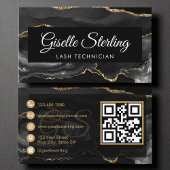 Lash Techniker QR Code Black Gold Agate Luxus Visitenkarte