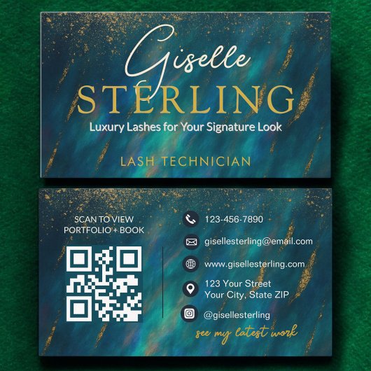 Lash-Technikerin Opal Stone QR Code Grün Visitenkarte