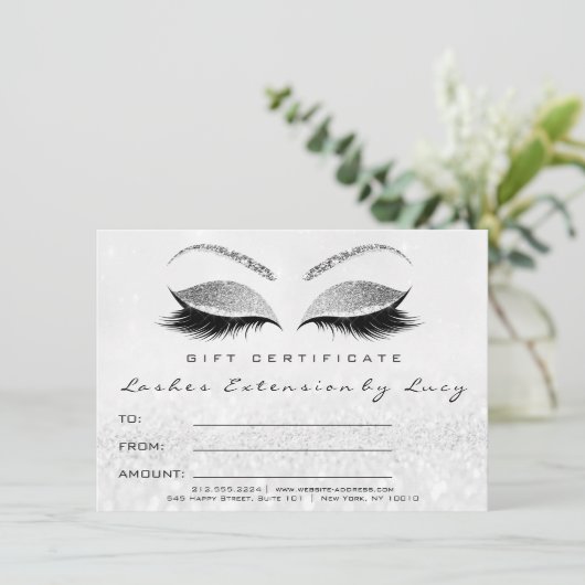 Lash White Silver Makeup Certificate Geschenk Glit (Stehend Vorderseite)