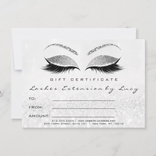 Lash White Silver Makeup Certificate Geschenk Glit (Vorderseite)