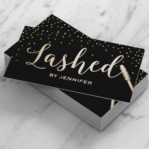 Lashed Gold Script Gold Confetti Eyelash Extension Visitenkarte