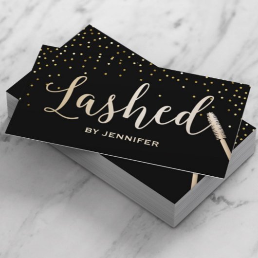 Lashed Gold Script Gold Confetti Eyelash Extension Visitenkarte