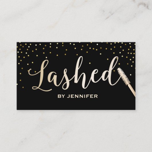 Lashed Gold Script Gold Confetti Eyelash Extension Visitenkarte (Vorderseite)