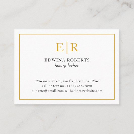 Lashes Aftercare Elegante Gold und White Monogram Visitenkarte (Rückseite)