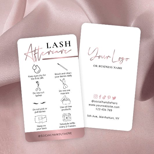 Lashes Aftercare Guide Rose Gold Bronze Lash Salon Visitenkarte