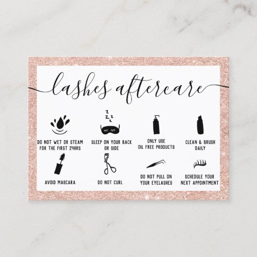 Lashes Aftercare Illustrationen Rose Gold Glitzer Visitenkarte (Vorderseite)