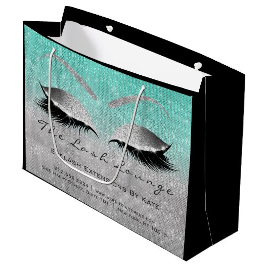 Lashes Aftercare Instruction Silver Blue Große Geschenktüte (Vorderseite Schrägansicht)