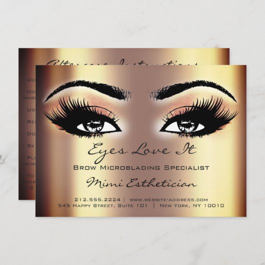 Lashes Aftercare Instructions Gold Bronz Einladung (Vorne/Hinten)
