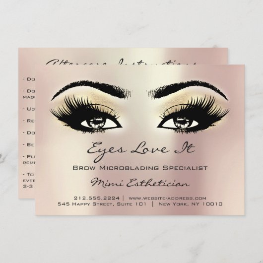Lashes Aftercare Instructions Gold Rose Einladung (Vorne/Hinten)