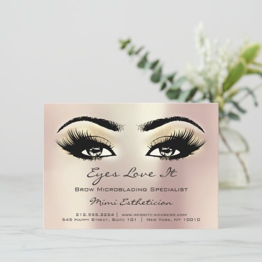 Lashes Aftercare Instructions Gold Rose Einladung (Stehend Vorderseite)