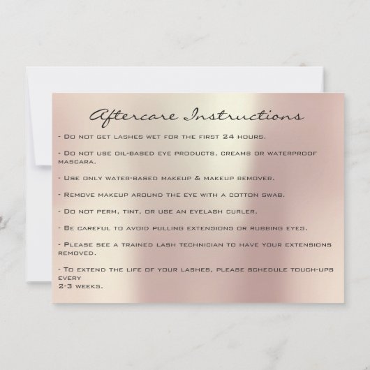 Lashes Aftercare Instructions Gold Rose Einladung (Rückseite)