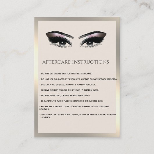 Lashes Aftercare Instructions - Luxus Visitenkarte (Vorderseite)