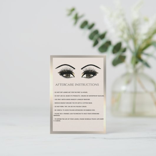 Lashes Aftercare Instructions - Luxus Visitenkarte (Stehend Vorderseite)
