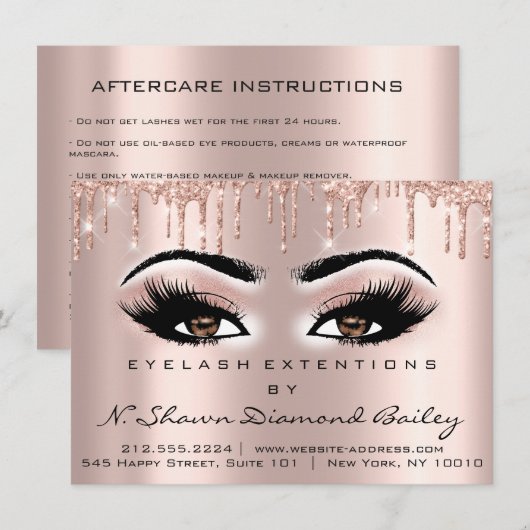 Lashes Aftercare Instruktion braune Augen Einladung (Vorne/Hinten)