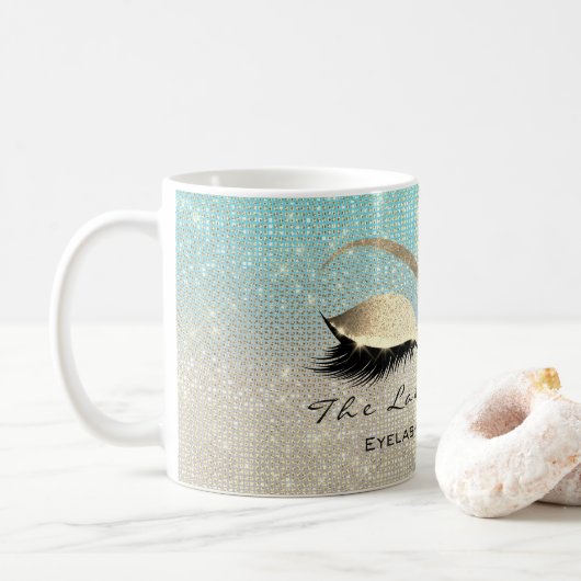 Lashes Beauty Studio Blue Gold Glitzer Kaffeetasse (Mit Donut)