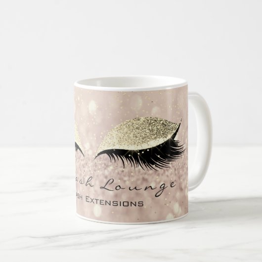 Lashes Beauty Studio Makeup Gold Glitzer Kaffeetasse (VorderseiteRechts)