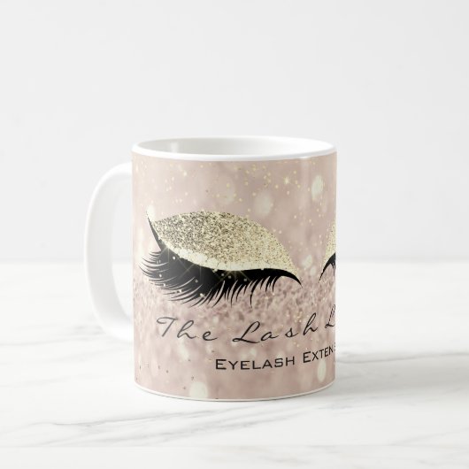 Lashes Beauty Studio Makeup Gold Glitzer Kaffeetasse (Vorderseite Links)