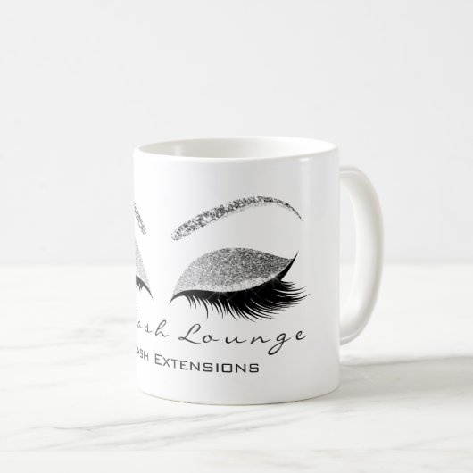 Lashes Beauty Studio Silver Grau Glitzer Kaffeetasse (VorderseiteRechts)