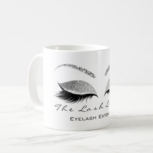 Lashes Beauty Studio Silver Grau Glitzer Kaffeetasse (Vorderseite Links)