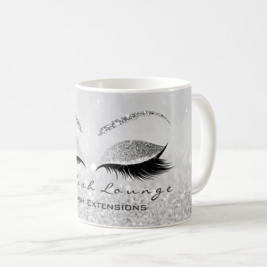 Lashes Beauty Studio Silver Grau Glitzer Kaffeetasse (VorderseiteRechts)