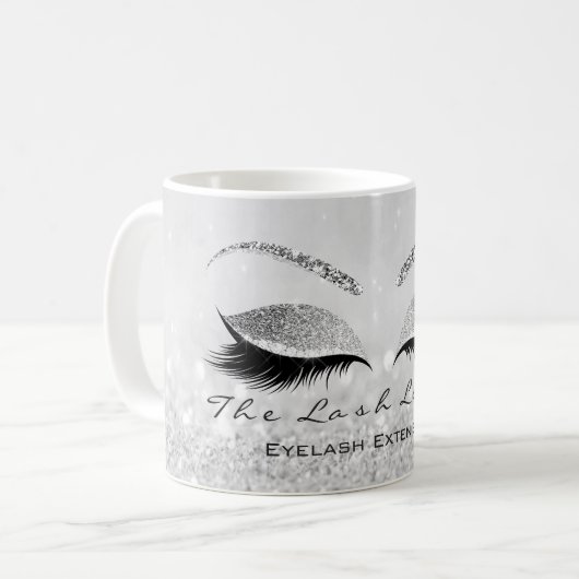 Lashes Beauty Studio Silver Grau Glitzer Kaffeetasse (Vorderseite Links)